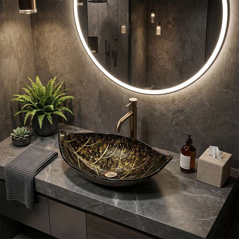 Above Counter Glass Art Basin Special Leaf Shape Bathroom Antique Vintage Wash Basin 590x380x145mm - Special Color