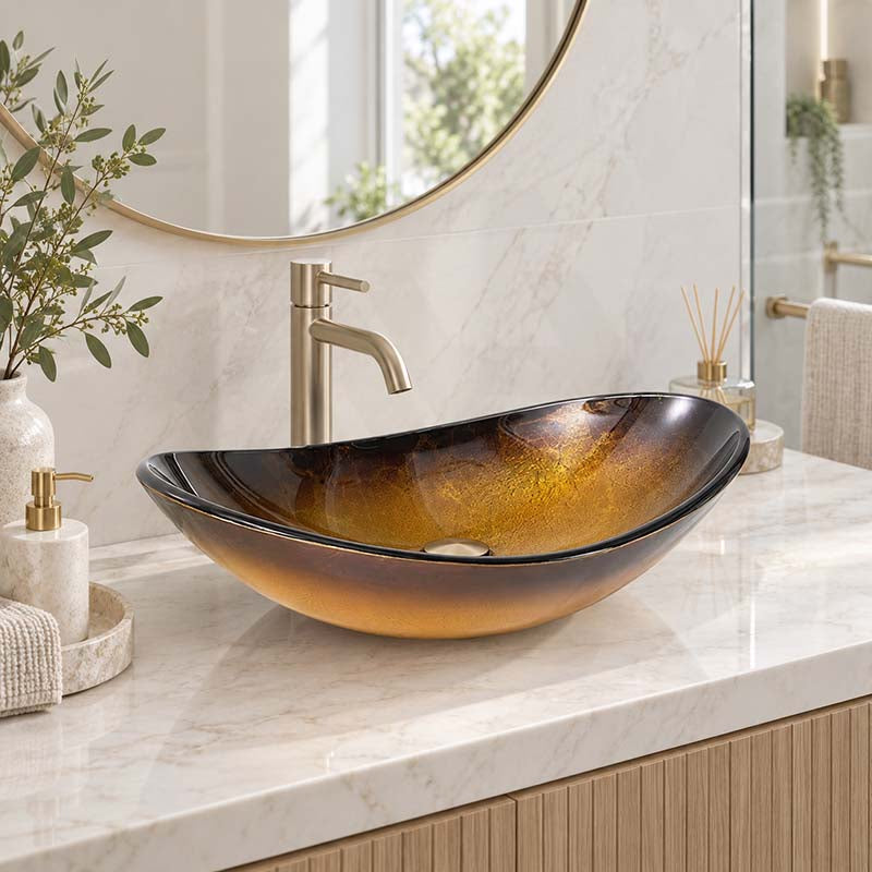 Above Counter Tempered Glass Basin Oval Bathroom Antique Vintage Wash Art Basin 545x370x155mm