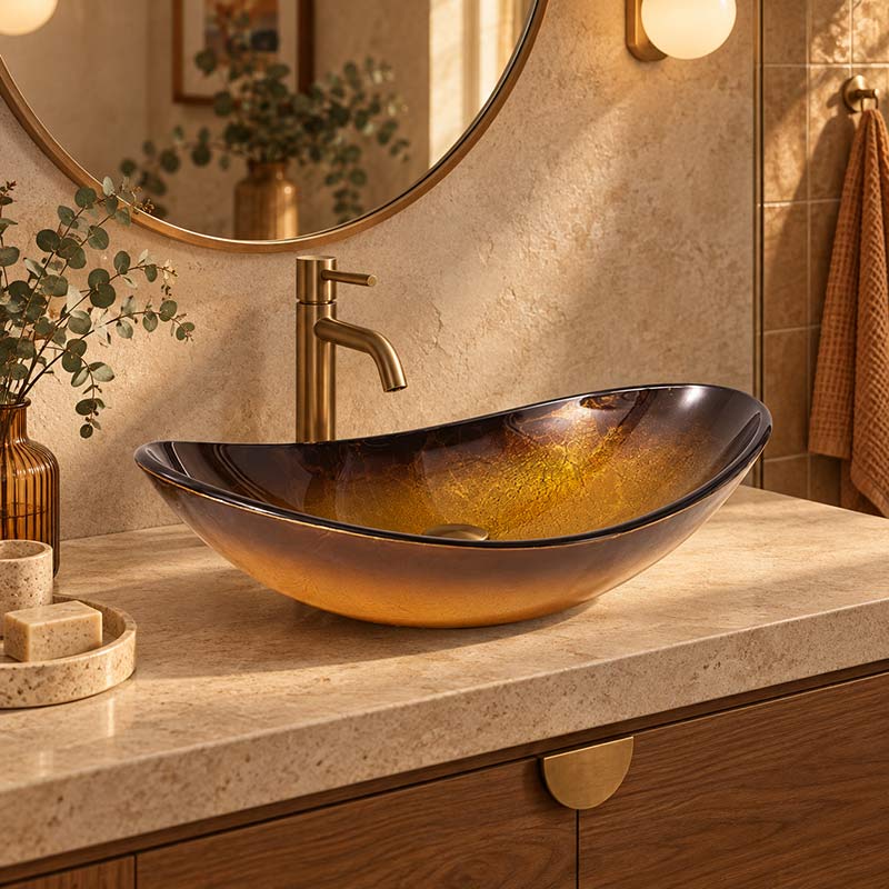 Above Counter Tempered Glass Basin Oval Bathroom Antique Vintage Wash Art Basin 545x370x155mm