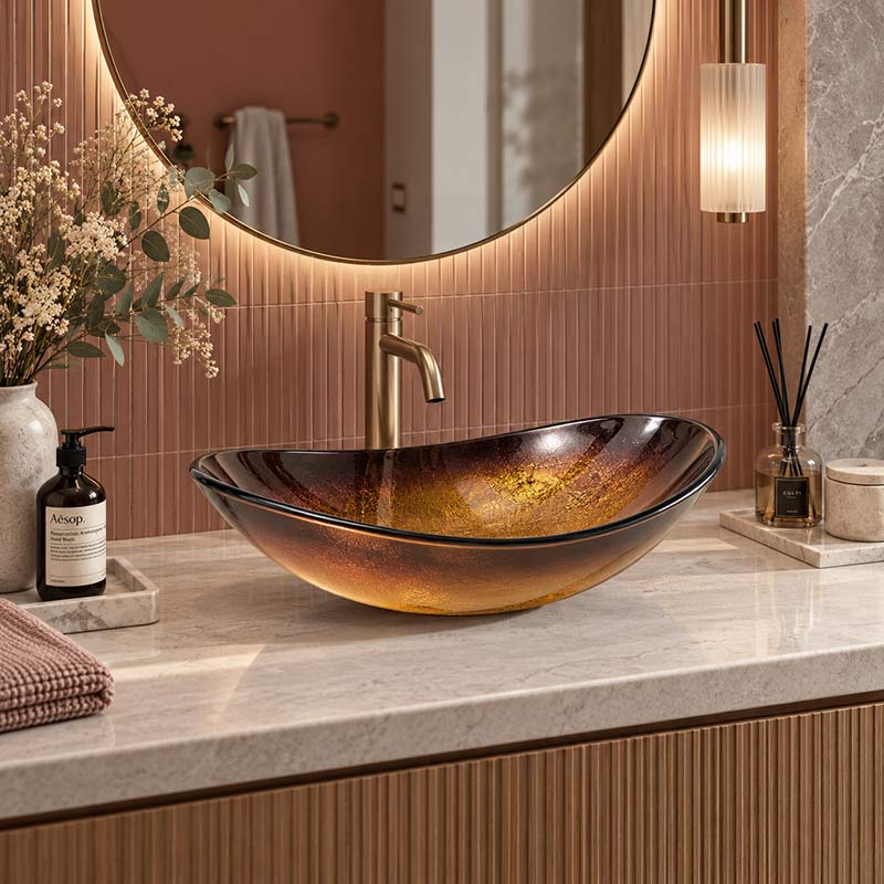 Above Counter Tempered Glass Basin Oval Bathroom Antique Vintage Wash Art Basin 545x370x155mm
