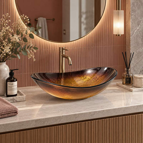 Above Counter Tempered Glass Basin Oval Bathroom Antique Vintage Wash Art Basin 545x370x155mm