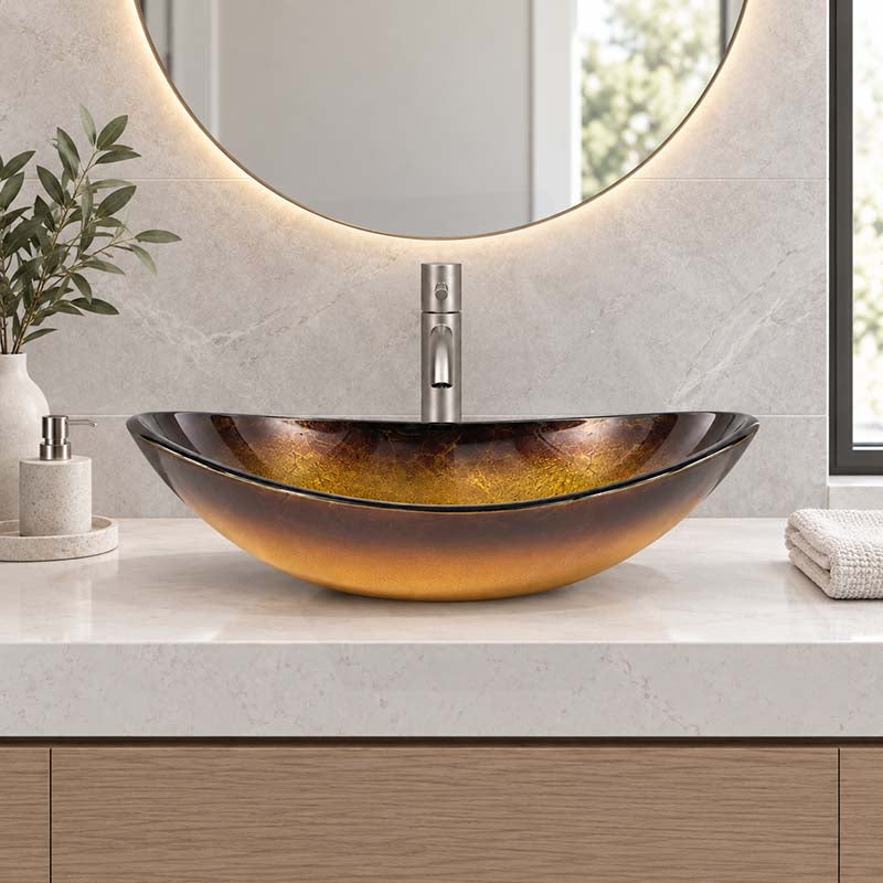 Above Counter Tempered Glass Basin Oval Bathroom Antique Vintage Wash Art Basin 545x370x155mm