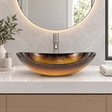 Above Counter Tempered Glass Basin Oval Bathroom Antique Vintage Wash Art Basin 545x370x155mm