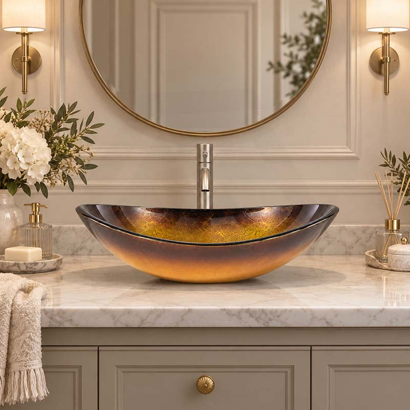 Above Counter Tempered Glass Basin Oval Bathroom Antique Vintage Wash Art Basin 545x370x155mm