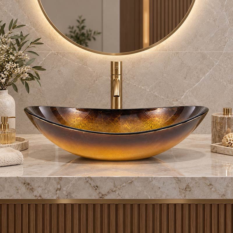 Above Counter Tempered Glass Basin Oval Bathroom Antique Vintage Wash Art Basin 545x370x155mm