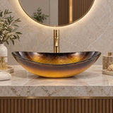 Above Counter Tempered Glass Basin Oval Bathroom Antique Vintage Wash Art Basin 545x370x155mm