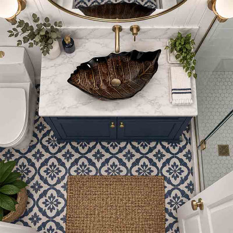 Infinity Leaf Shape Antique Vintage Tempered Glass Above Counter Basin NO Overflow 550x350x125mm - Multi Colour