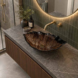 Infinity Leaf Shape Antique Vintage Tempered Glass Above Counter Basin NO Overflow 550x350x125mm - Multi Colour