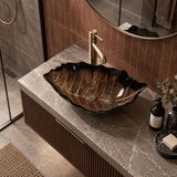 Infinity Leaf Shape Antique Vintage Tempered Glass Above Counter Basin NO Overflow 550x350x125mm - Multi Colour