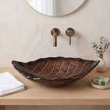 Infinity Leaf Shape Antique Vintage Tempered Glass Above Counter Basin NO Overflow 550x350x125mm - Multi Colour