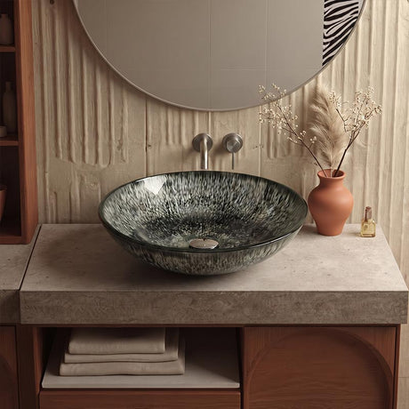 Above Counter Basin Round Bathroom Tempered Glass Antique Vintage Wash Art Basin 450x450x145mm - Multi Color