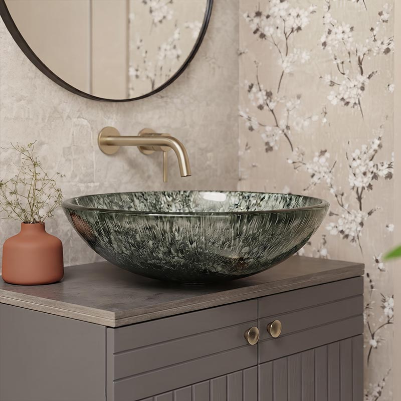 Above Counter Basin Round Bathroom Tempered Glass Antique Vintage Wash Art Basin 450x450x145mm - Multi Color