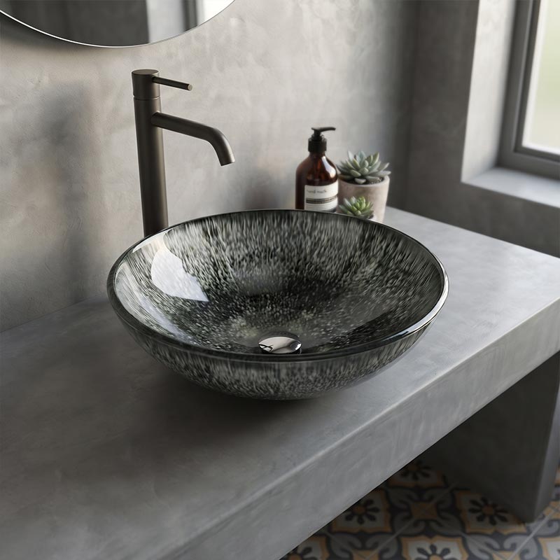 Above Counter Basin Round Bathroom Tempered Glass Antique Vintage Wash Art Basin 450x450x145mm - Multi Color