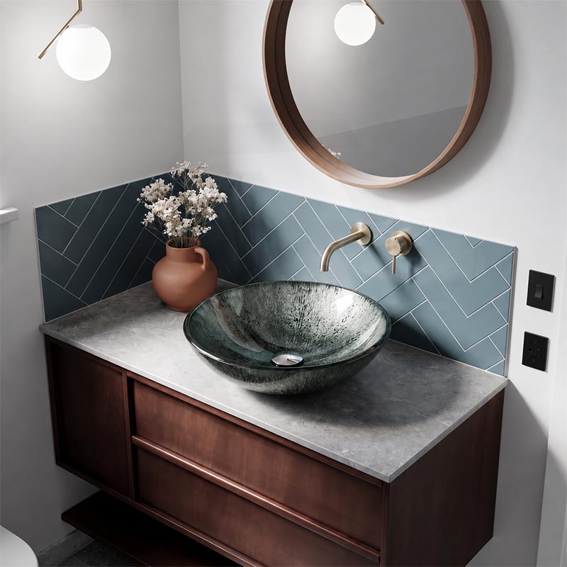 Above Counter Basin Round Bathroom Tempered Glass Antique Vintage Wash Art Basin 450x450x145mm - Multi Color