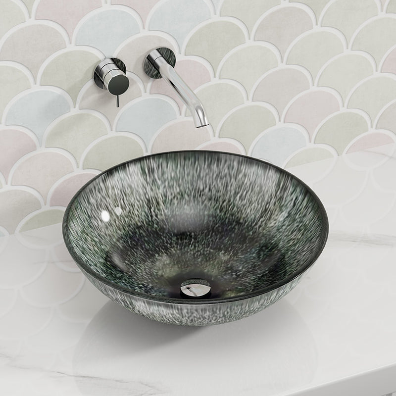 450X450X145Mm Above Counter Basin Round Bathroom Tempered Glass Antique Vintage Wash Art