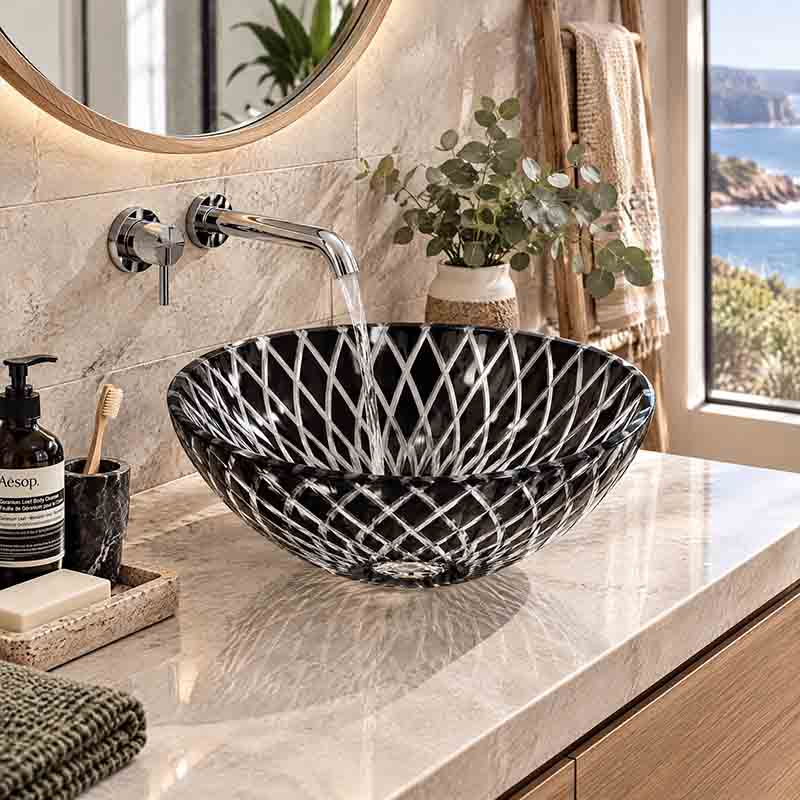 Above Counter Tempered Glass Art Basin Round Antique Vintage Bathroom Wash Basin 420x420x145mm