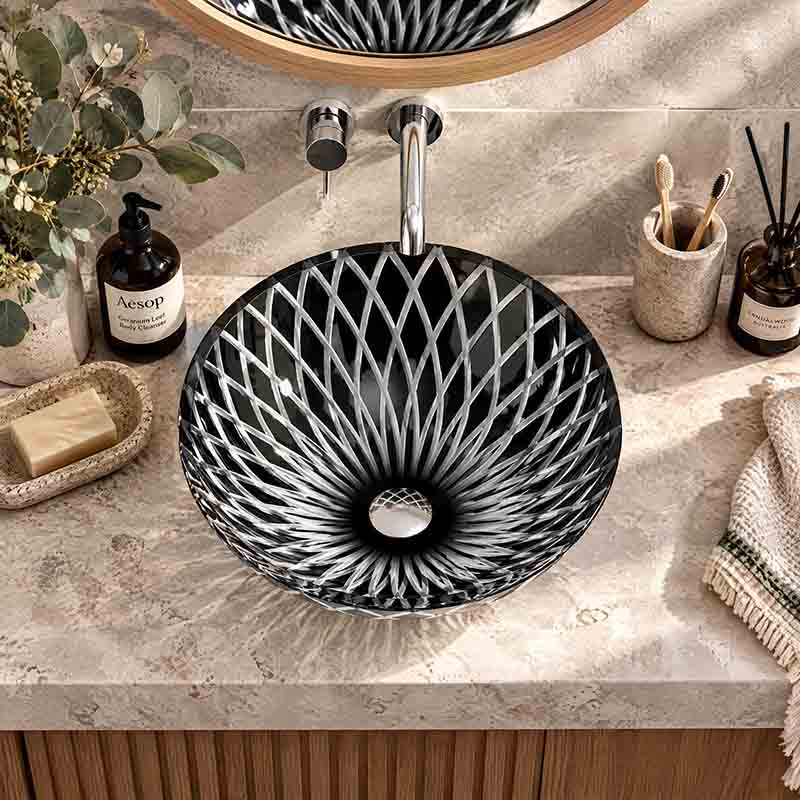 Above Counter Tempered Glass Art Basin Round Antique Vintage Bathroom Wash Basin 420x420x145mm
