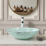 Oval Tempered Double Layer Glass Above Counter Basin 480x390x140mm - Green Marble Pattern