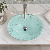 Oval Tempered Double Layer Glass Above Counter Basin 480x390x140mm - Green Marble Pattern