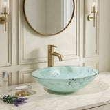 Oval Tempered Double Layer Glass Above Counter Basin 480x390x140mm - Green Marble Pattern