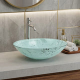 Oval Tempered Double Layer Glass Above Counter Basin 480x390x140mm - Green Marble Pattern