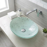 Oval Tempered Double Layer Glass Above Counter Basin 480x390x140mm - Green Marble Pattern
