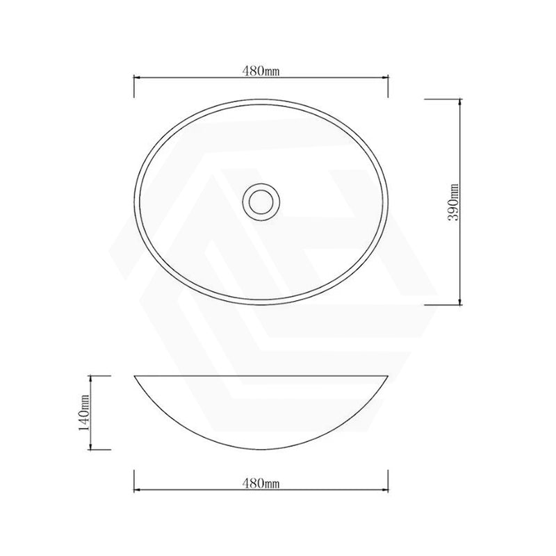 480x390x140mm Tempered Glass Oval Basin Double Layer