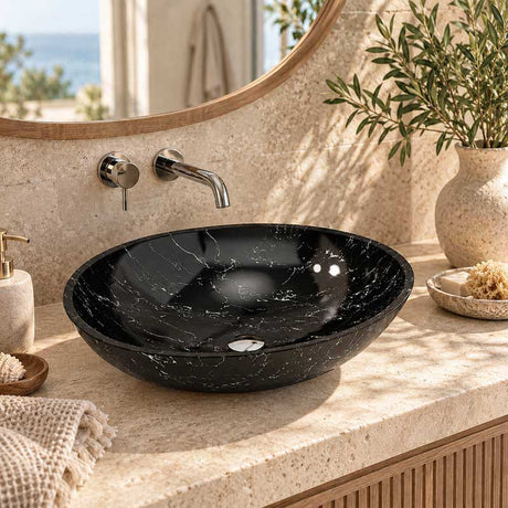 Double Layer Glass Oval Basin 480x390x140mm - Gloss Black