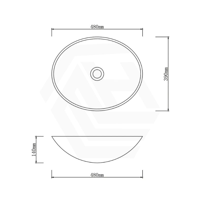 480x390x140mm Gloss Black Double Layer Glass Oval Basin