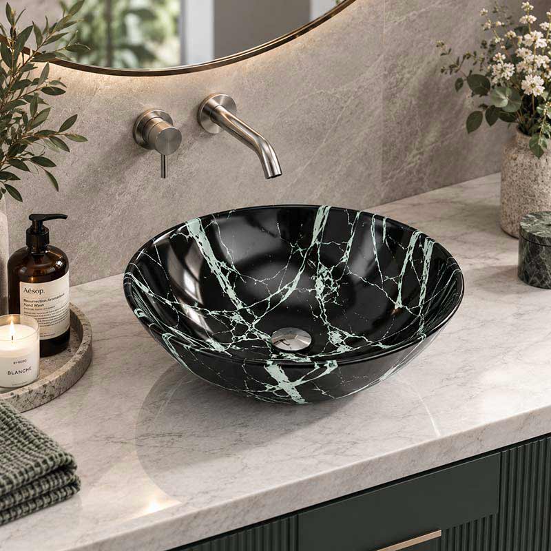 Double Layer Tempered Glass Above Counter Art Basin Round Shape 420x420x145mm
