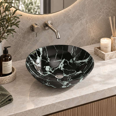 Double Layer Tempered Glass Above Counter Art Basin Round Shape 420x420x145mm
