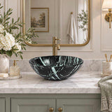 Double Layer Tempered Glass Above Counter Art Basin Round Shape 420x420x145mm