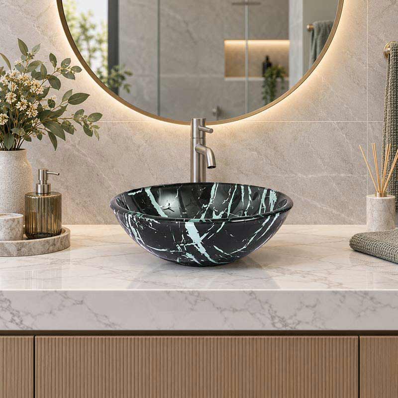 Double Layer Tempered Glass Above Counter Art Basin Round Shape 420x420x145mm
