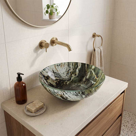 Infinity Round Tempered Glass Double Layer Above Counter Basin NO Overflow 420x420x145mm - Special Colour