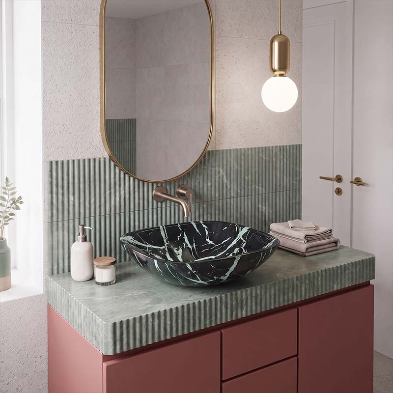 Tempered Glass Art Basin Square Shape Double Layer 400x400x140mm - Multi Color