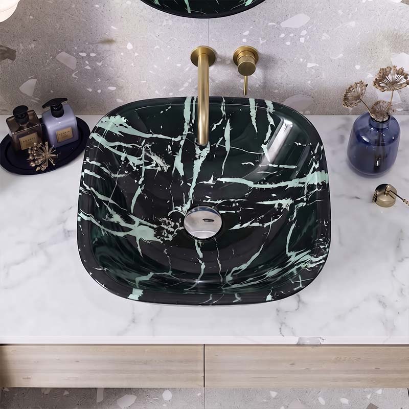 Tempered Glass Art Basin Square Shape Double Layer 400x400x140mm - Multi Color