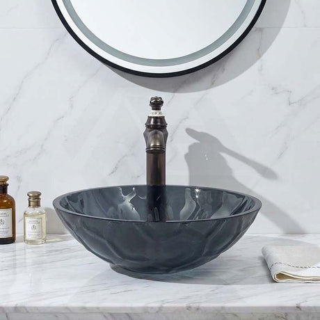 Round Glass Art Wash Basin Hexagons Surface 420x420x145mm