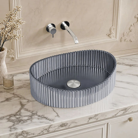 Infinity Oval Art Wash Above Counter Basin Tempered Glass 500x375x140mm - Variant Colour Available