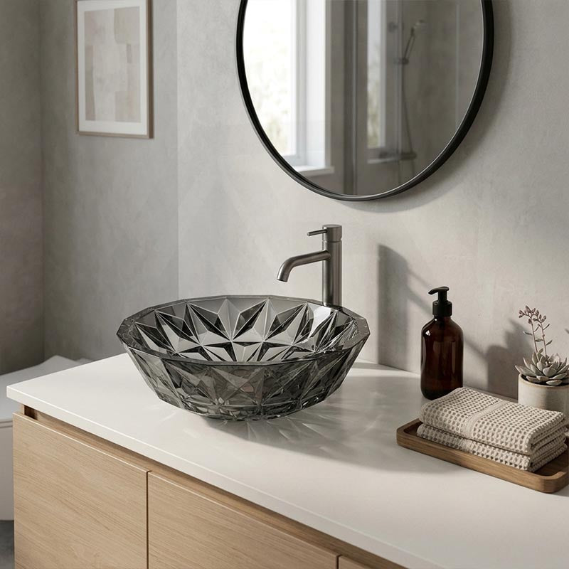 Infinity Round Tempered Glass Above Counter Basin 400x400x140mm- Variant Colour