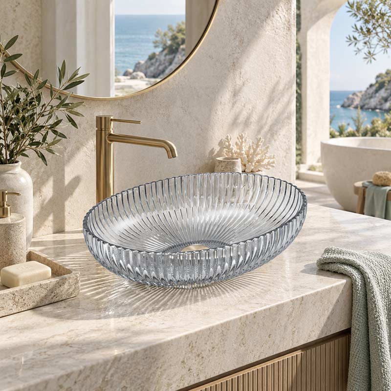 Oval Above Counter Art Wash Basin Tempered Glass 510x350x150mm - Colours Available
