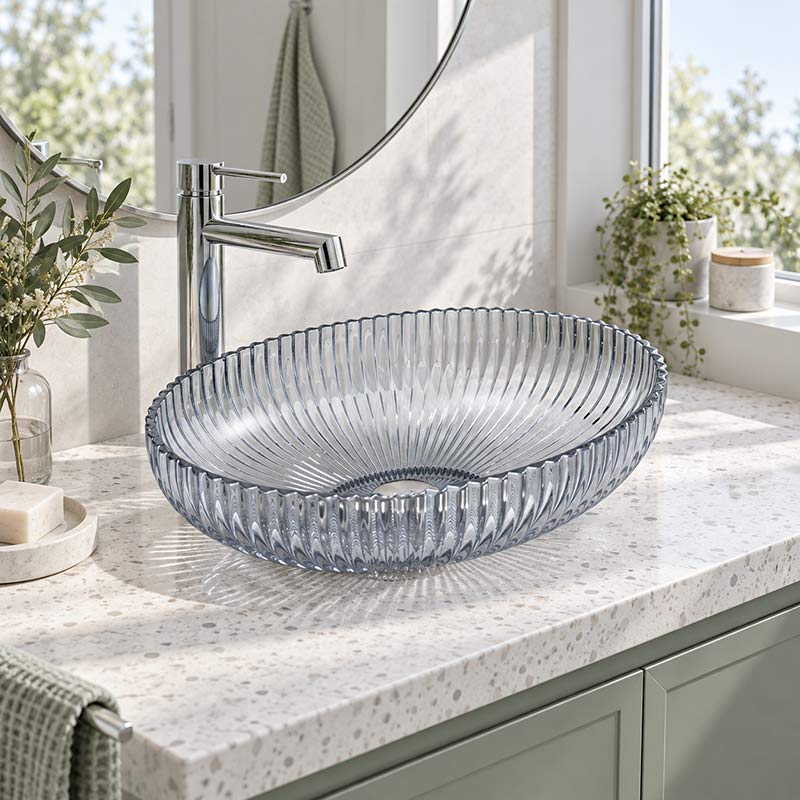 Oval Above Counter Art Wash Basin Tempered Glass 510x350x150mm - Colours Available