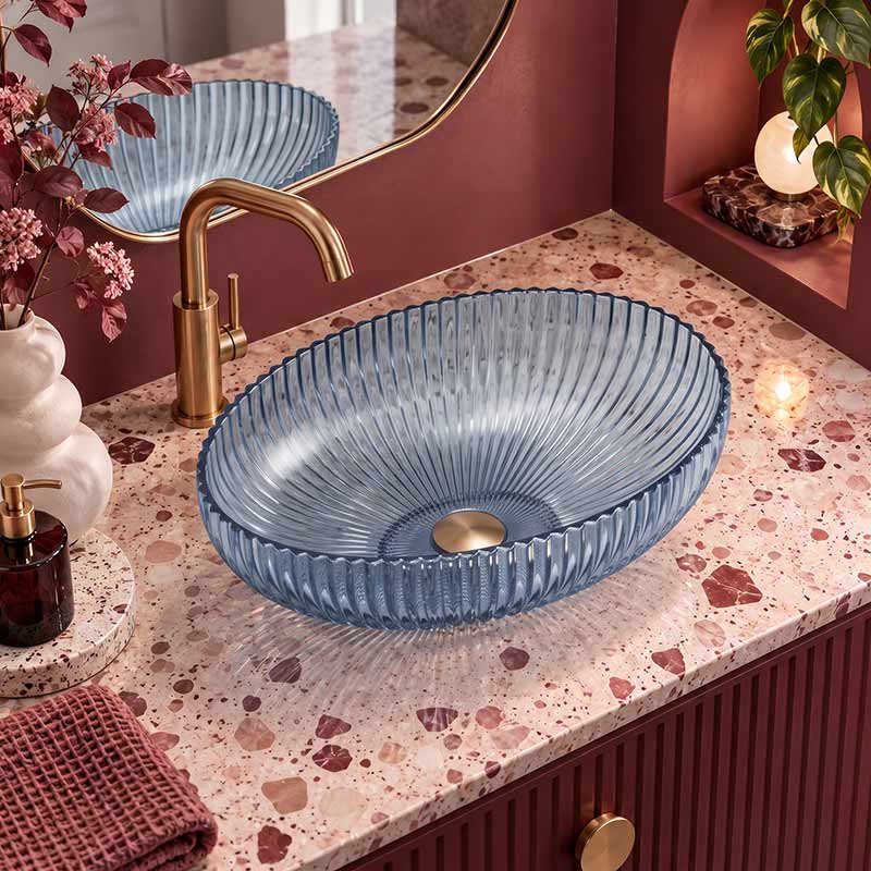 Oval Above Counter Art Wash Basin Tempered Glass 510x350x150mm - Colours Available