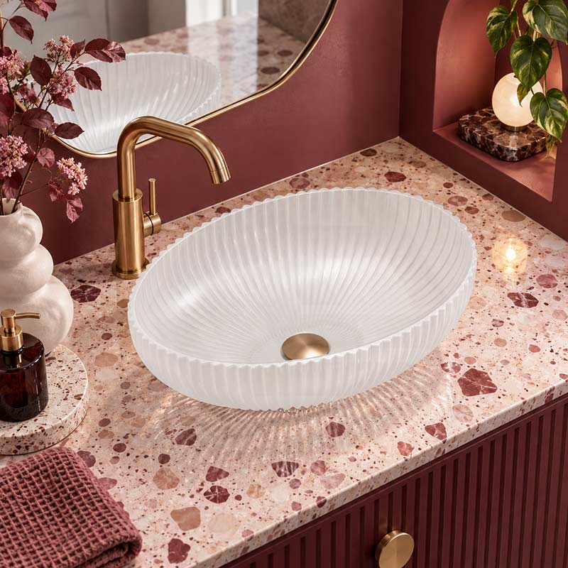 Oval Above Counter Art Wash Basin Tempered Glass 510x350x150mm - Colours Available