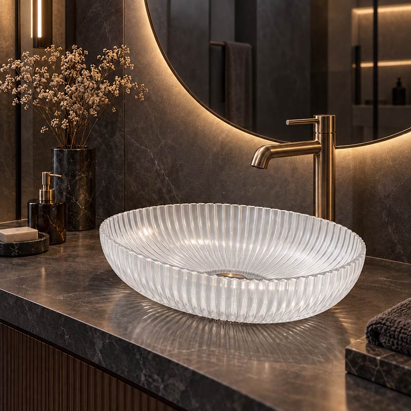 Oval Above Counter Art Wash Basin Tempered Glass 510x350x150mm - Colours Available