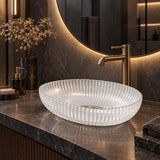Oval Above Counter Art Wash Basin Tempered Glass 510x350x150mm - Colours Available