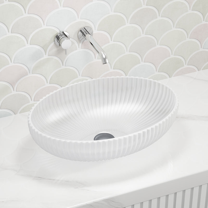 510X350X150Mm Oval Above Counter Art Wash Basin Tempered Glass White Basins