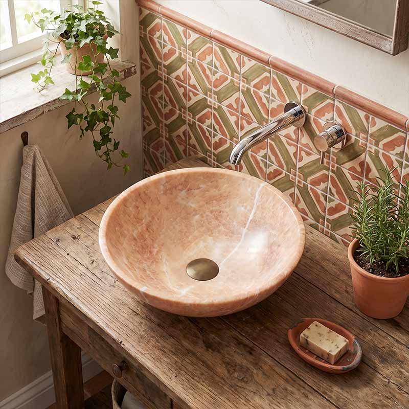 Round Above Counter Basin Onyx Surface Bathroom Stone Wash Basin 420x420x140mm
