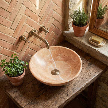 Round Above Counter Basin Onyx Surface Bathroom Stone Wash Basin 420x420x140mm