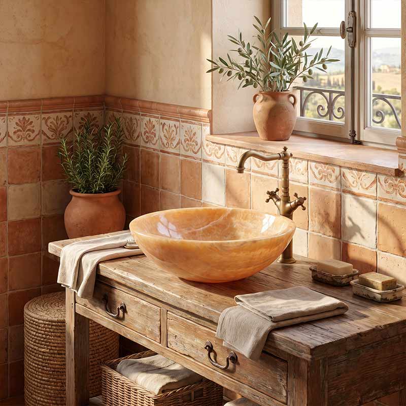 Round Above Counter Basin Onyx Surface Bathroom Stone Wash Basin 420x420x140mm