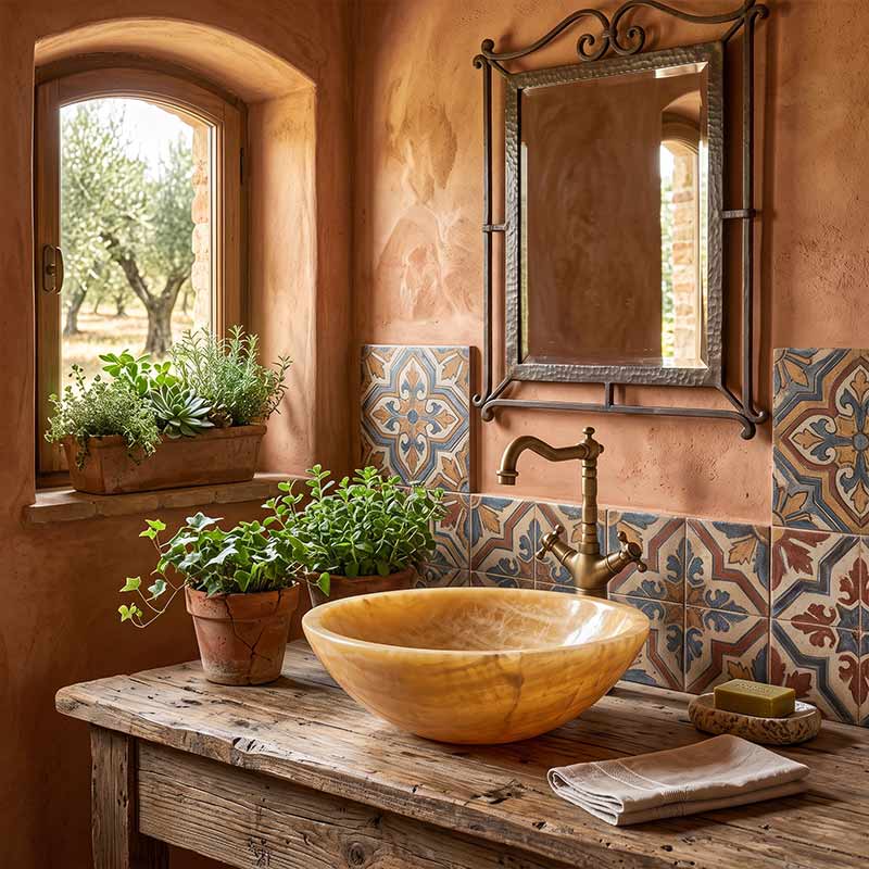 Round Above Counter Basin Onyx Surface Bathroom Stone Wash Basin 420x420x140mm